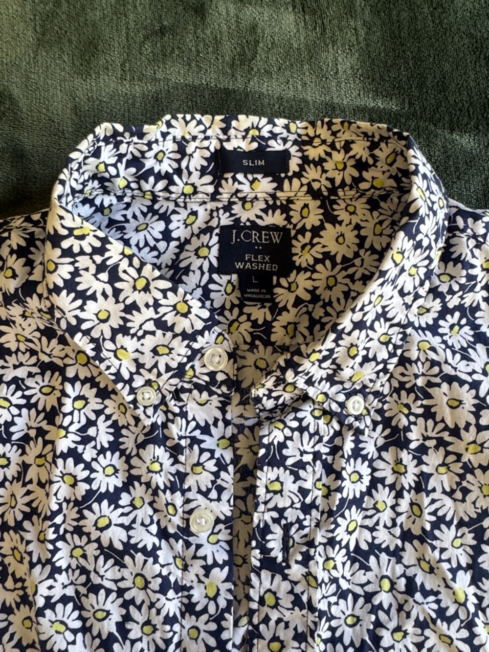 J. Crew Short-Sleeve Daisy Print Button-Down Shirt - Navy, White & Yellow - Picture 2 of 2
